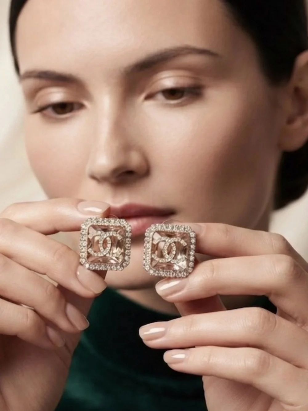 CHANEL Crystal Logo Stud Earrings